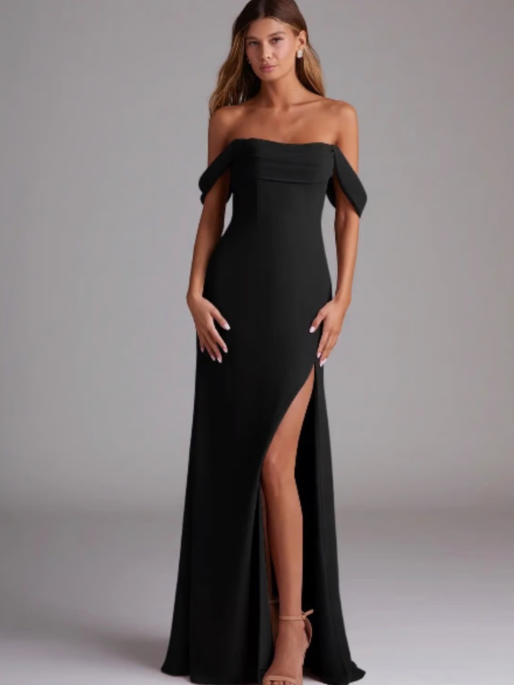 NEW Azazie Saige Black A-Line Off the Shoulder Chiffon Convertible Dress 22